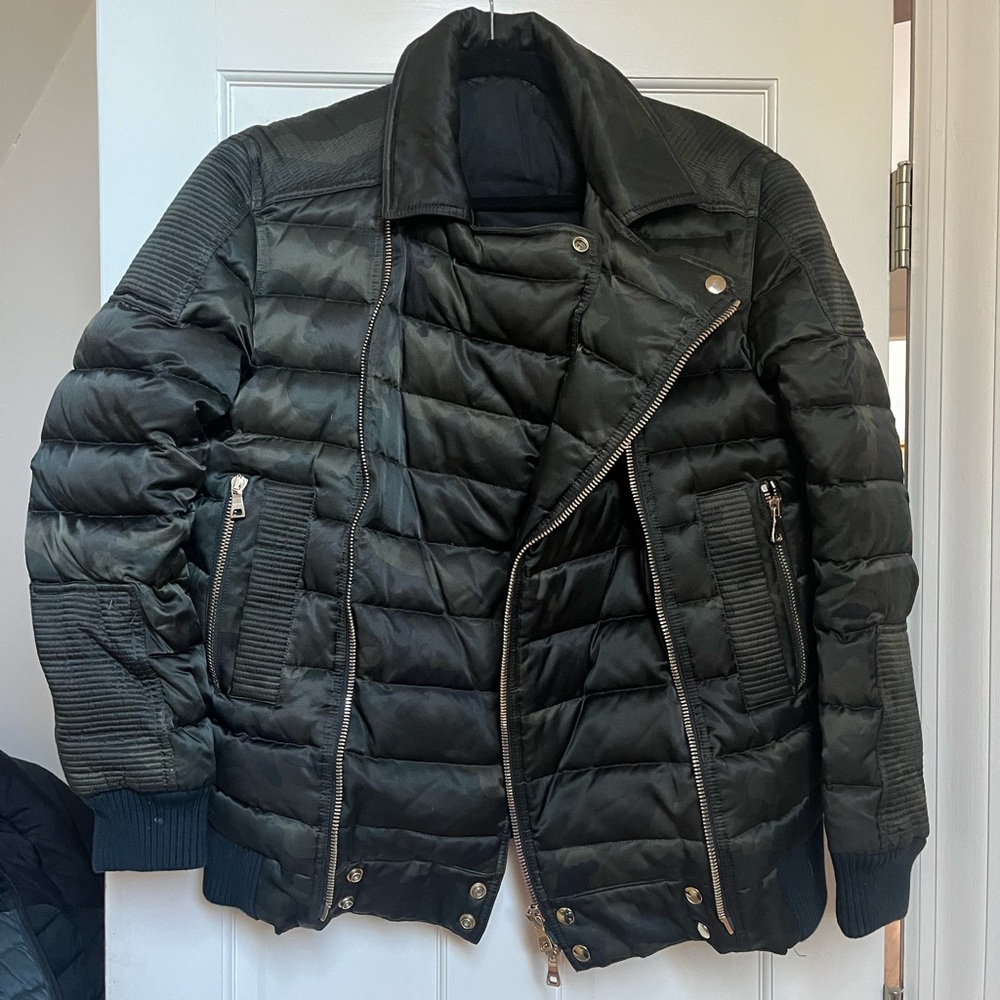 Balmain Camo Puffer Jacket Asymmetrical Design